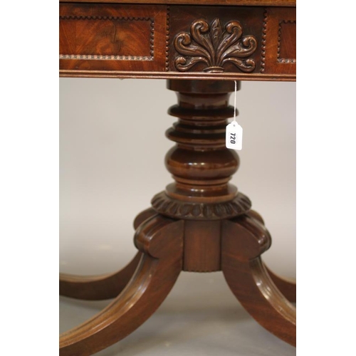 720 - A REGENCY MAHOGANY FOLDING BREAKFAST TABLE, early 19th century, the rounded oblong swivel top over p... 