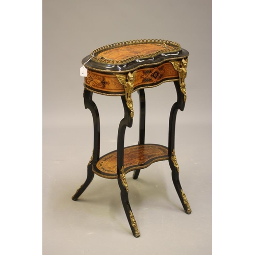 728 - A LOUIS XV STYLE KINGWOOD JARDINIERE, 20th century, of kidney form with foliate marquetry panels, eb... 