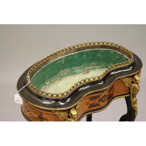 728 - A LOUIS XV STYLE KINGWOOD JARDINIERE, 20th century, of kidney form with foliate marquetry panels, eb... 