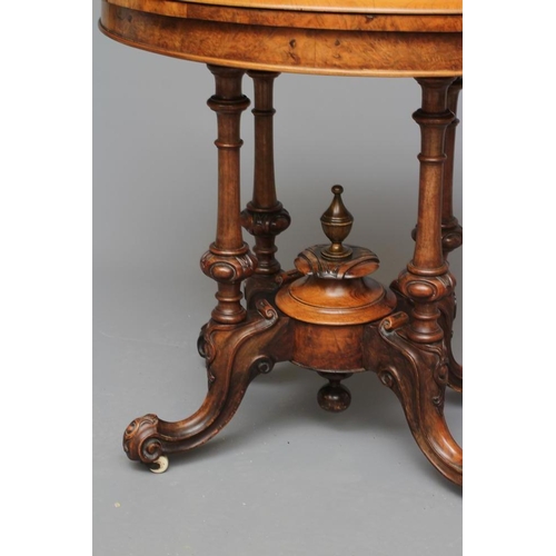 732 - A PAIR OF VICTORIAN BURR WALNUT FOLDING CARD TABLES, third quarter 19th century, of demi-lune form l... 