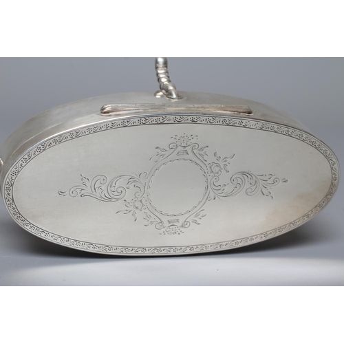 134 - A SILVER OVAL DRESSING TABLE BOX by Hasset & Harper Ltd., Birmingham 1918, the cover bright cut engr... 