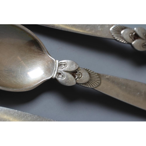 144 - A SET OF SIX GEORG JENSEN SILVER CACTUS COFFEE SPOONS, London import 1938, 4