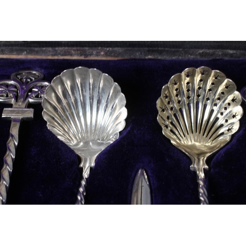 157 - A VICTORIAN SILVER SEVEN PIECE FRUIT SERVING SET by Jehoiada Alsop Rhodes & Barber, Sheffield 1877, ... 