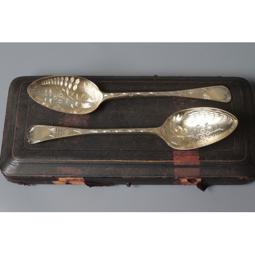 158 - A PAIR OF EARLY VICTORIAN SILVER OLD ENGLISH PATTERN TABLE SPOONS by John James Whiting, later brigh... 