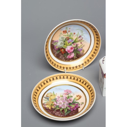 16 - A COLLECTION OF CONTINENTAL PORCELAIN comprising a flower encrusted Meissen cabinet cup and saucer o... 