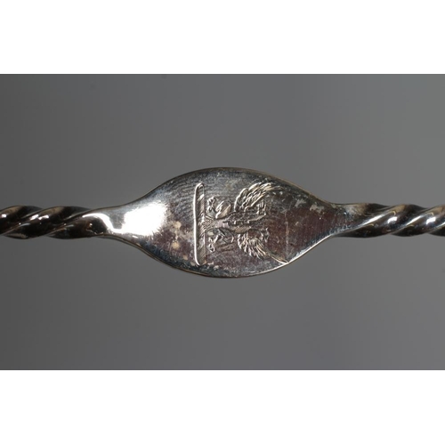 162 - A NORTH AMERICAN SILVER MARROW SCOOP by Ball, Black & Co., 950 standard, double ended with twisted s... 