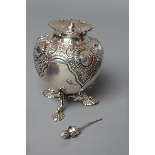 165 - A LATE VICTORIAN SILVER TABLE LIGHTER by Sam. W. Smith, Birmingham 1893, of rounded conical form cha... 