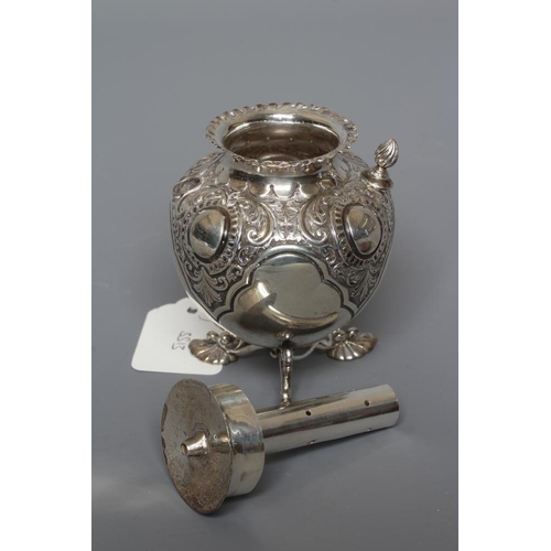 165 - A LATE VICTORIAN SILVER TABLE LIGHTER by Sam. W. Smith, Birmingham 1893, of rounded conical form cha... 