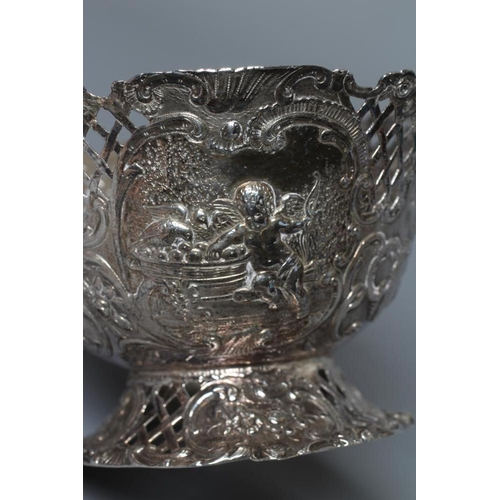 174 - A LATE VICTORIAN SILVER BASKET imported by William Moering, London 1894, with diaper and foliate cas... 