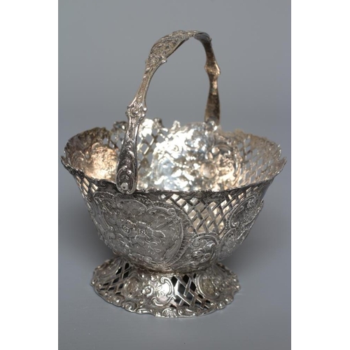 174 - A LATE VICTORIAN SILVER BASKET imported by William Moering, London 1894, with diaper and foliate cas... 