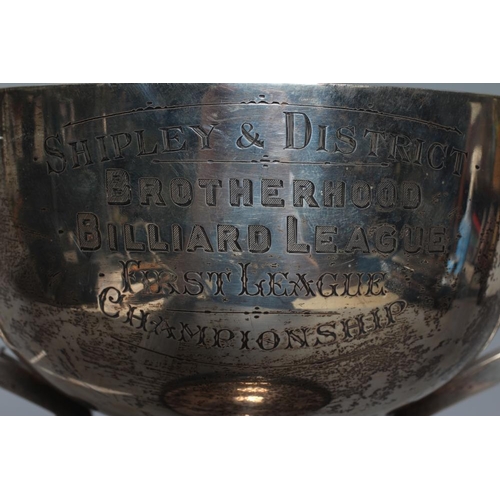 195 - A LARGE SILVER TROPHY CUP by Fattorini & Sons, Sheffield 1925, of two handled rounded form on a blad... 