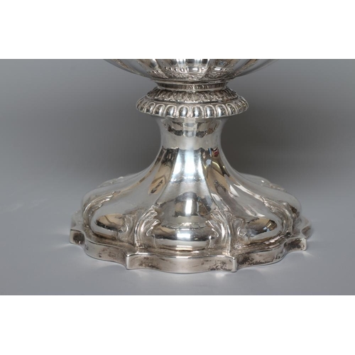 217 - A WILLIAM IV SILVER TWO HANDLED TROPHY CUP by The Barnards, London 1833, the bell bowl with lobed lo... 