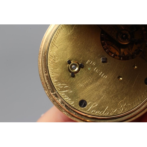 261 - A VICTORIAN 18CT GOLD SMALL TOP WIND POCKET WATCH, the white enamel dial with black Roman numerals, ... 