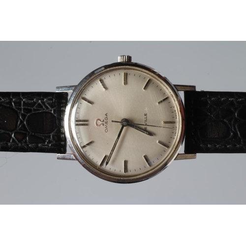 267 - A GENTLEMAN'S STAINLESS OMEGA DE VILLE WRISTWATCH, the silvered dial with applied batons and centre ... 