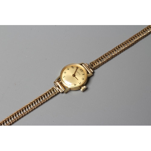 268 - A LADY'S 18CT GOLD CASED ZENITH WRISTWATCH, the gilt dial with black Roman numerals, unnumbered seve... 