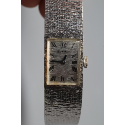 269 - A LADY'S 9CT WHITE GOLD BEUCHE-GIROD WRISTWATCH, the oblong brushed dial with black printed Roman nu... 