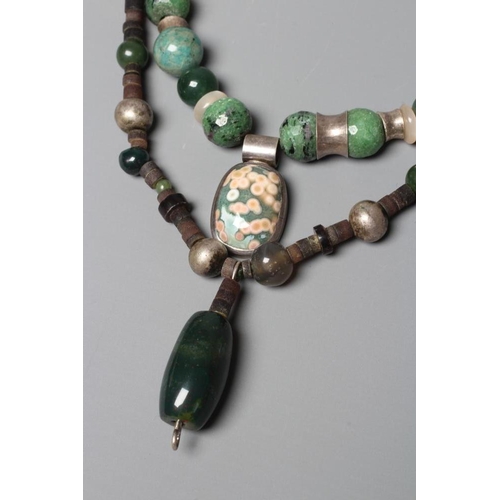 296 - ANNO DOMINI - two Ann O'Donnell Romanesque hardstone bead necklaces, one hung with a millefiore silv... 