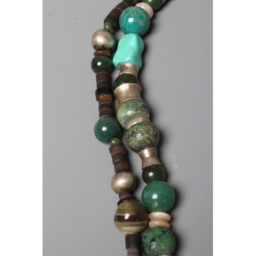 296 - ANNO DOMINI - two Ann O'Donnell Romanesque hardstone bead necklaces, one hung with a millefiore silv... 