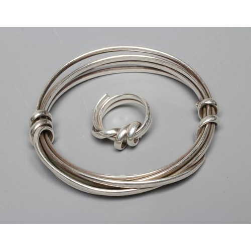 300 - A SILVER TWIST BANGLE AND MATCHING RING possibly by Jordan Cliffe, unmarked (Est. plus 24% premium i... 