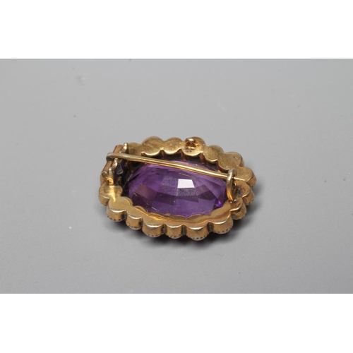 346 - A LATE VICTORIAN AMETHYST AND PEARL BROOCH, the oval facet cut amethyst claw set to a border of eigh... 