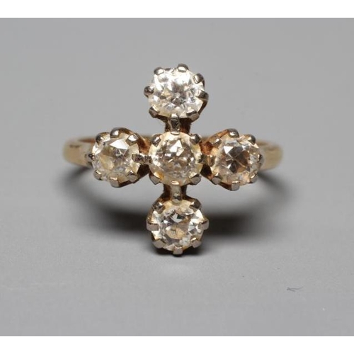 356 - A FIVE STONE DIAMOND RING, the old brilliant cut stones each of approximately 0.25cts, claw set to a... 