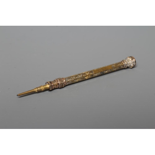 94 - A LATE VICTORIAN TELESCOPIC PENCIL by H. Griffith, stamped 15c, of plain hexagonal form with scroll ... 