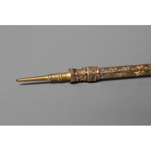 94 - A LATE VICTORIAN TELESCOPIC PENCIL by H. Griffith, stamped 15c, of plain hexagonal form with scroll ... 