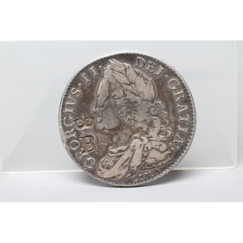 225 - A GEORGE II HALF CROWN, 1746, Lima, stamped with crowned B, 14.7g (Est. plus 24% premium inc. VAT)