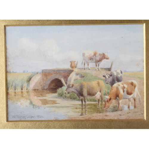 567 - WILLIAM SIDNEY COOPER (1854-1927) Sheep Resting Under Trees and Cattle Beside a Bridge, a pair, sign... 