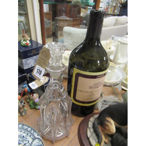 170 - CHATEAU DUCLUZEAU EMPTY WINE BOTTLE AND A DECANTER