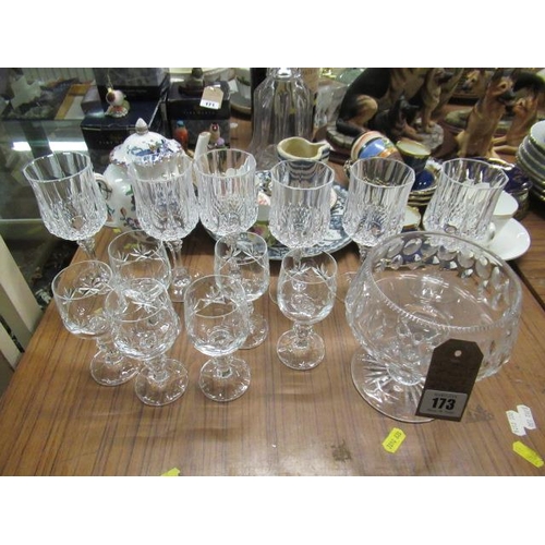 173 - CUT GLASS BOWL AND TWO SETS OF SIX DRINKING GLASSES