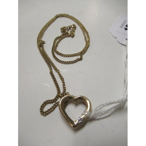 196 - 9CT GOLD HEART PENDANT ON 9CT GOLD CHAIN 7.7g TOTAL