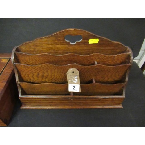 2 - INLAID JEWELLERY BOX AND AN OAK LETTER RACK