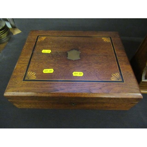 2 - INLAID JEWELLERY BOX AND AN OAK LETTER RACK