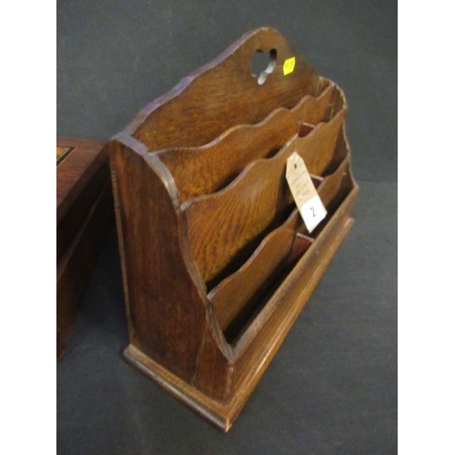 2 - INLAID JEWELLERY BOX AND AN OAK LETTER RACK