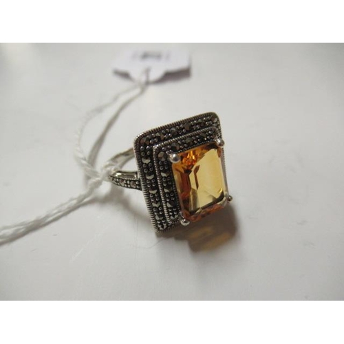 211 - CITRINE AND MARCASITE SILVER RING