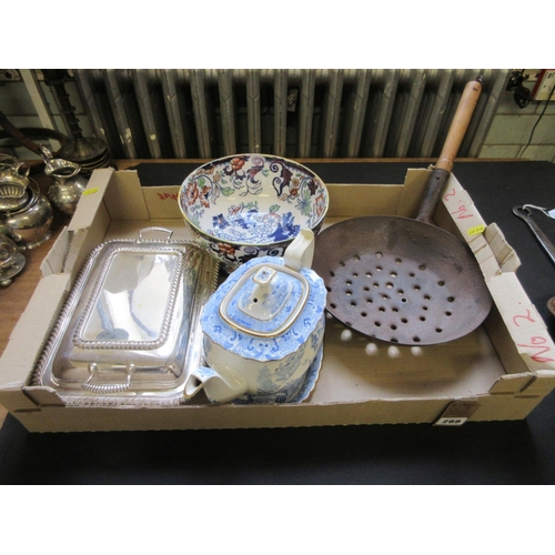 299 - QUANTITY OF CERAMICS AND METALWARE INCLUDING CHESTNUT ROASTER