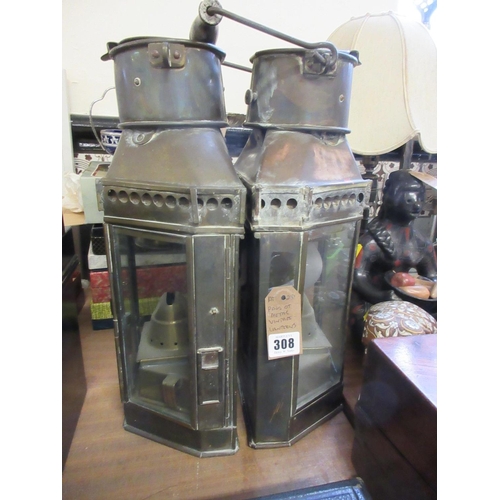 308 - PAIR OF VINTAGE METAL LANTERNS