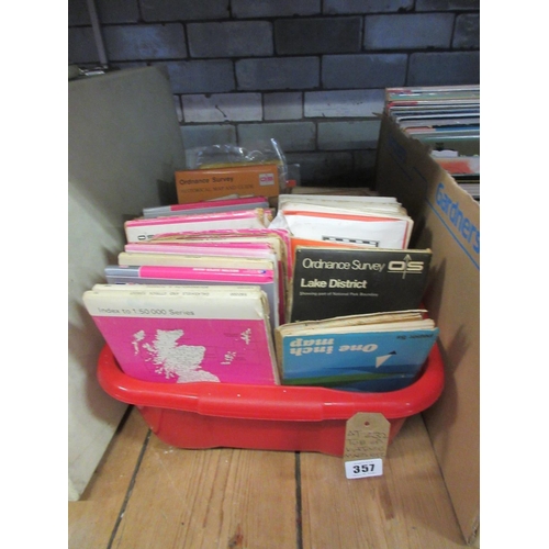 357 - TUB OF VINTAGE OF ORDNANCE SURVEY AND OTHER FOLDED MAPS