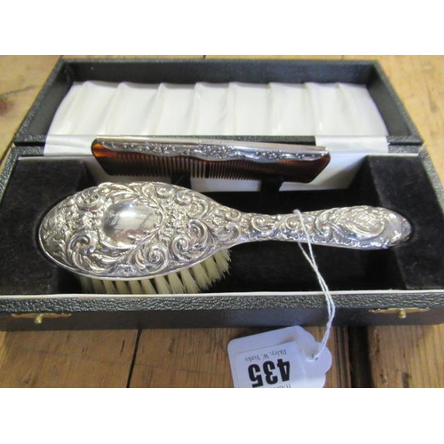 435 - BABYS CASED SILVER BRUSH AND COMB SET