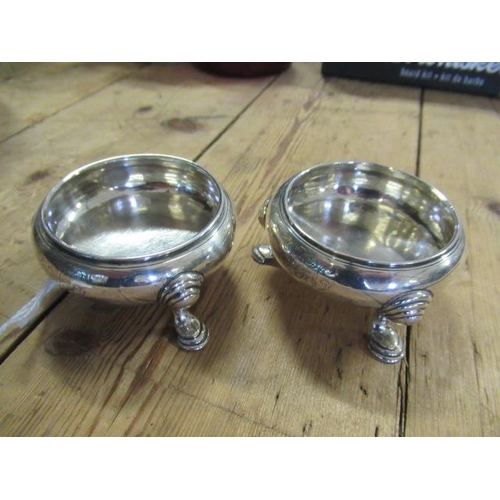 437 - PAIR OF GEORGE III SILVER CAULDRON SALTS, LONDON 1740