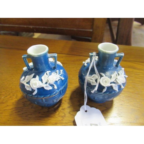 461 - PAIR OF BLUE AND WHITE MINATURE VASES