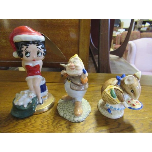 478 - ROYAL DOULTON HAPPY DWARF, BEATRIX POTTER APPLEY DAPPLY AND BETTY BOOP FIGURES