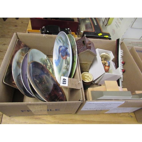 493 - BOX OF TRAIN PLATES AND A BOX OF MISCELLANEOUS