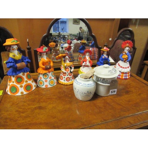 529 - GROUP OF RUSSIAN POTTERY DOLLS AND A CHINESE GINGER JAR ETC