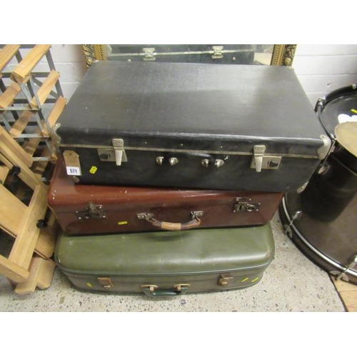 571 - THREE VINTAGE SUITCASES OF DVD'S