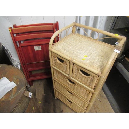 578A - BAMBOO RATTAN DRAWERS AND TWO SLATTED WOODEN CHAIRS