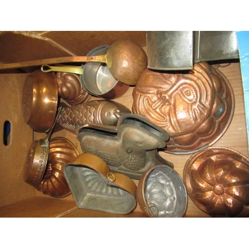 8 - BOX OF COPPER AND OTHER JELLY MOULDS