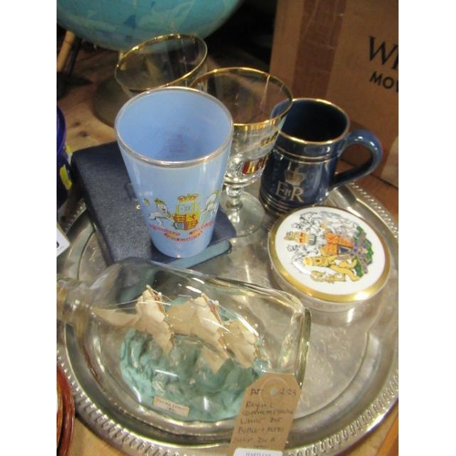 91 - ROYAL COMMEMORATIVE WARE INCLUDING BIBLE AND RETRO SHIP IN A BOTTLE