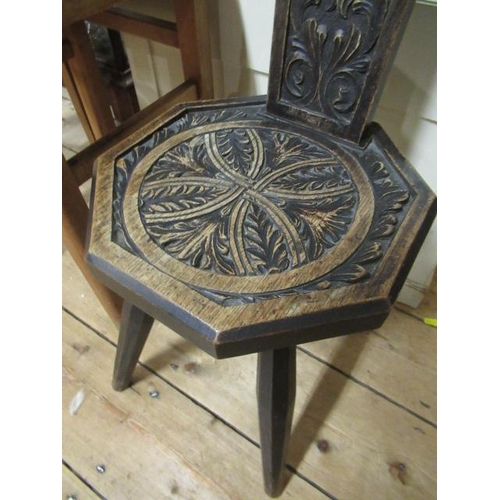 97 - CARVED OAK SPINNING STOOL